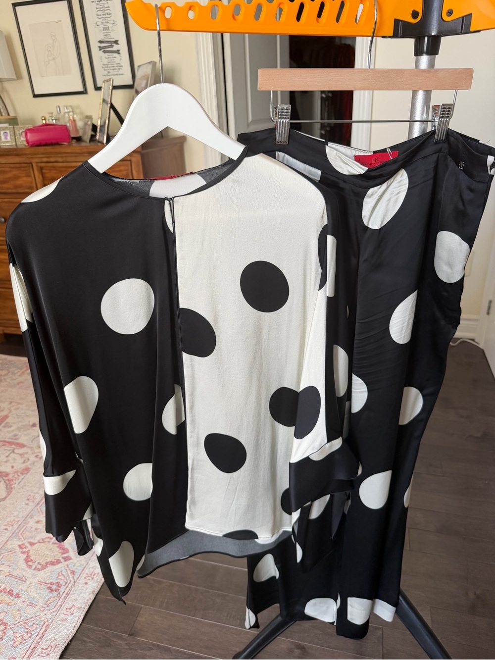 Carolina Herrera Black and White Polka Dot Tunic Top and Pant Set